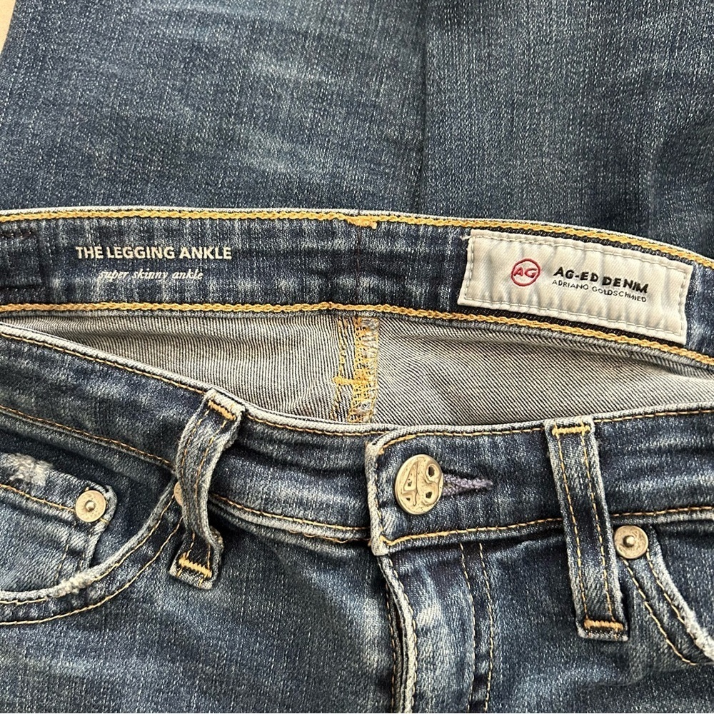 AG Adriano Goldschmied Super Skinny Legging Ankle Jean Patch Denim Blue Size 26R - Picture 13 of 14